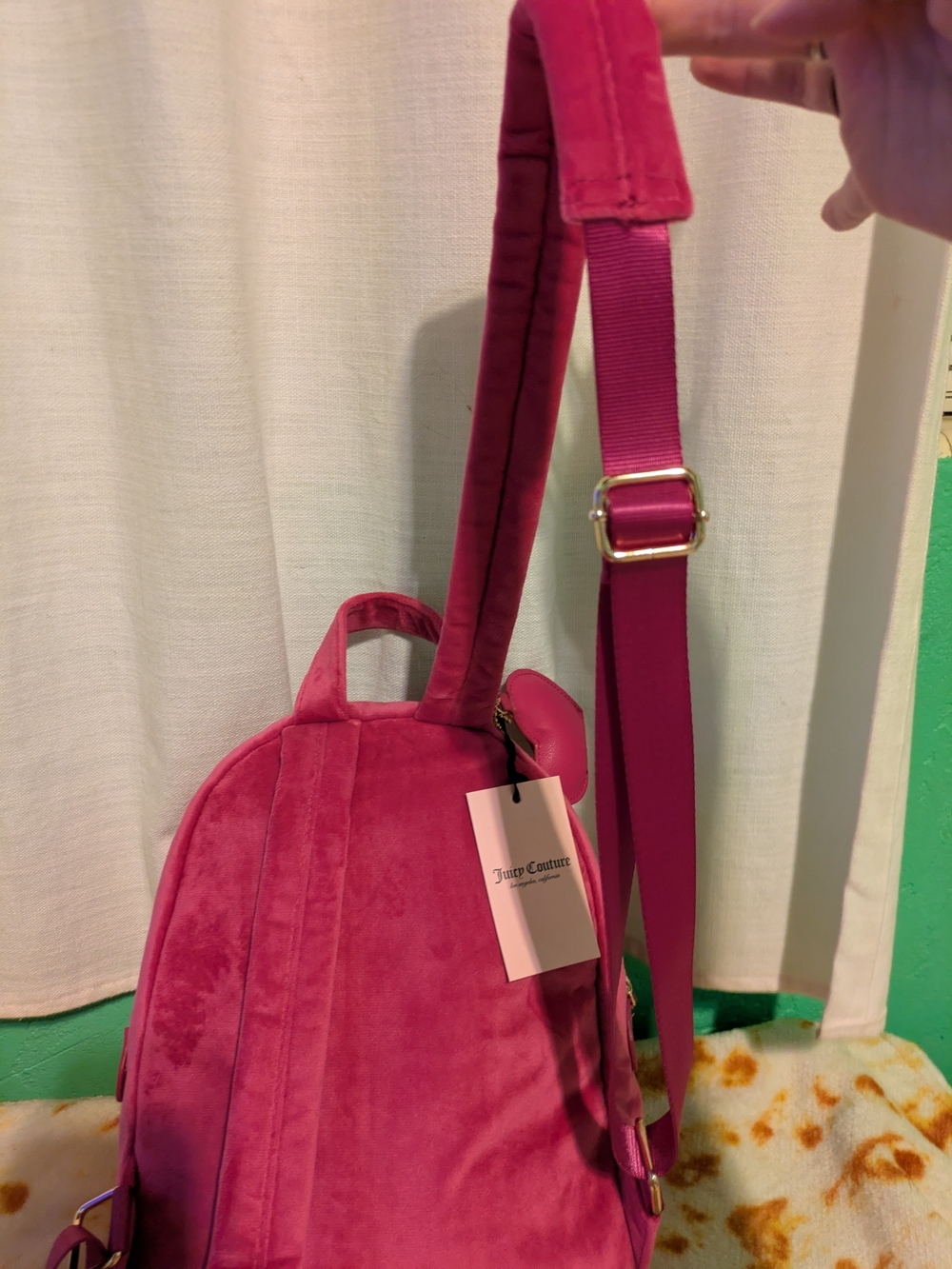 Juicy Couture Raspberry Tart Velvet Rhinestone Logo Small Backpack - Picture 7 of 14